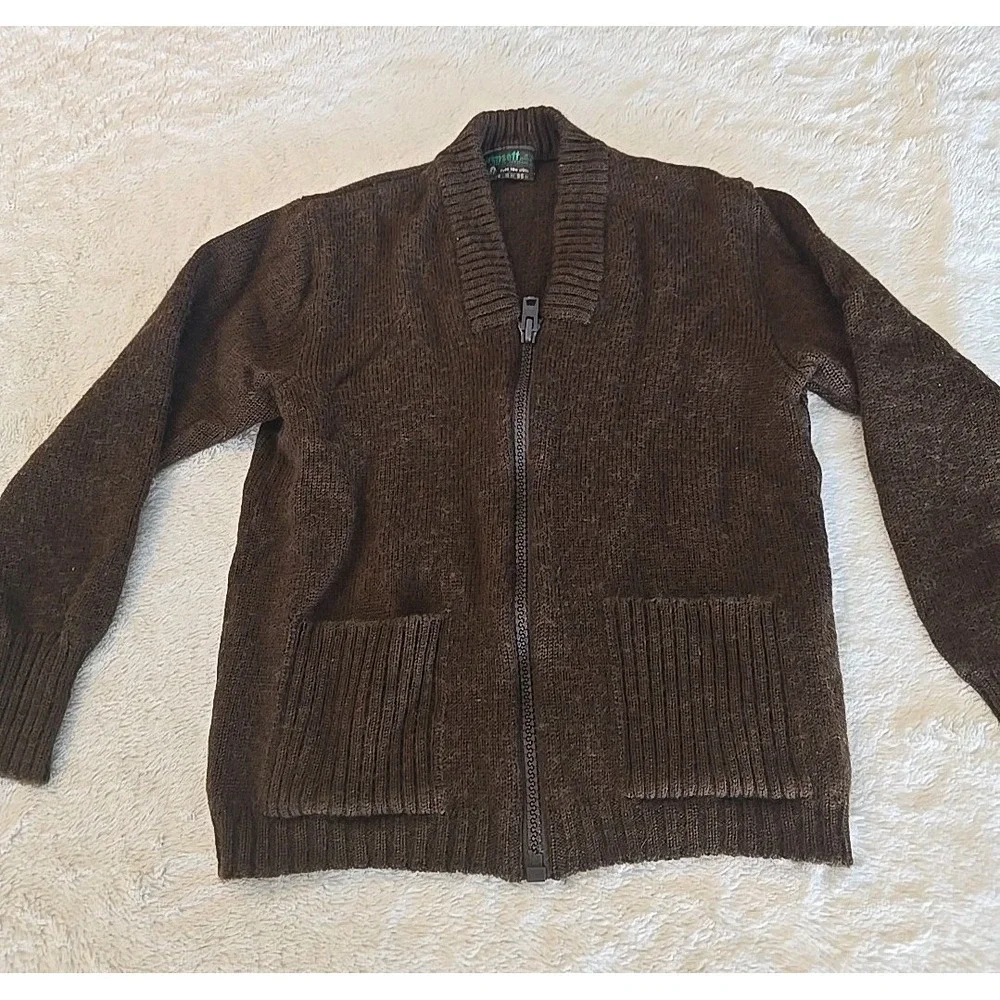 Ansett Pure New Wool Fullzip Cardigan Sweater Dark Brown‎ Tag Says 16 (Fits Med)